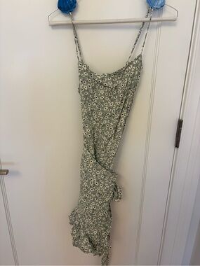 Green Floral Slip Dress with Ruffle Hem